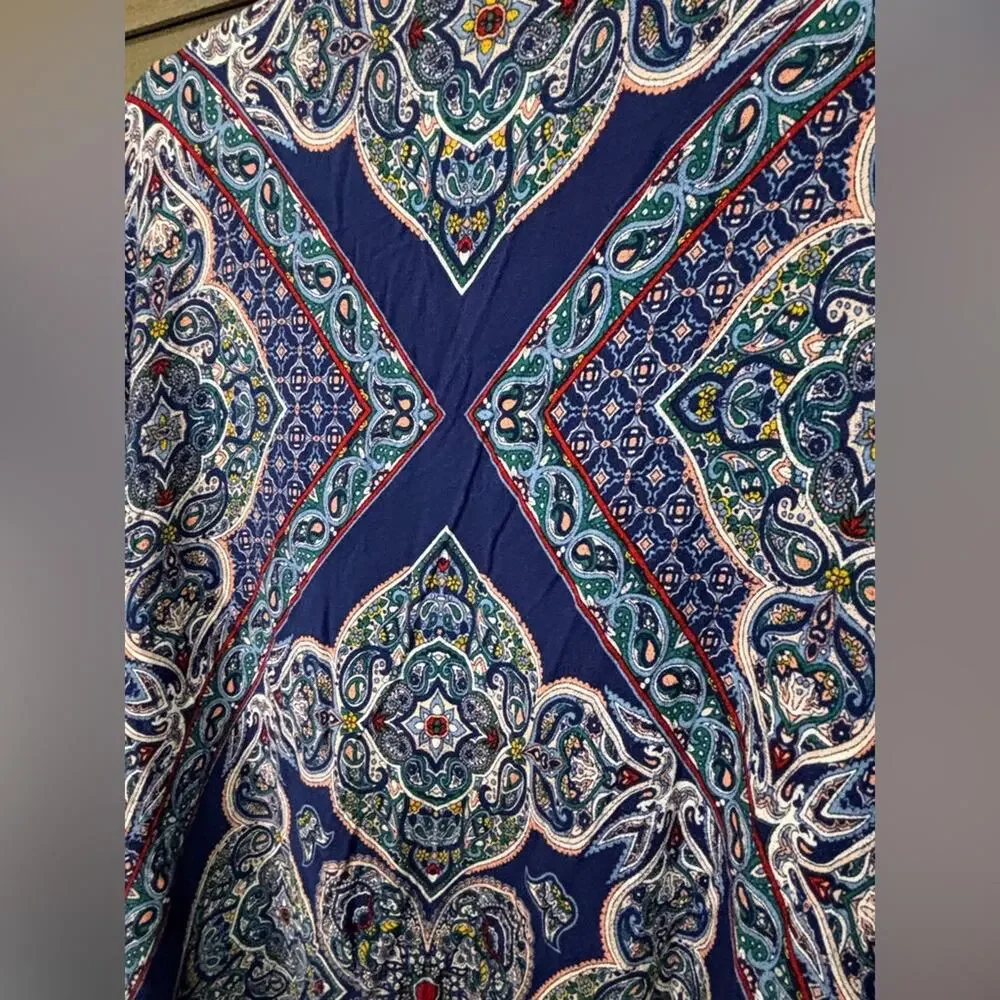 Artesia Boho Paisley Kimono Cardigan 100% Rayon Open Front Blue and Pink Tones